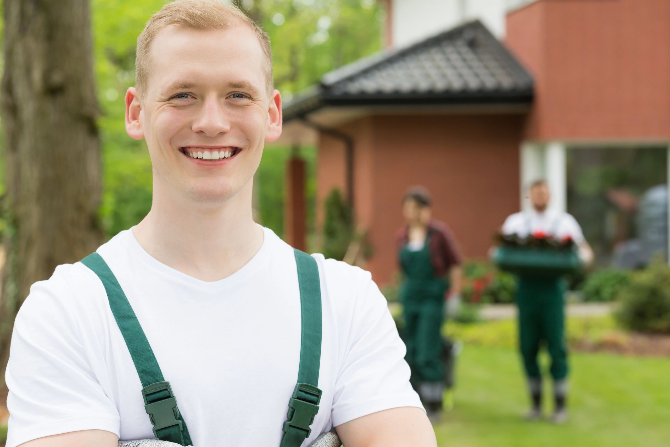 Team mowing a lawn